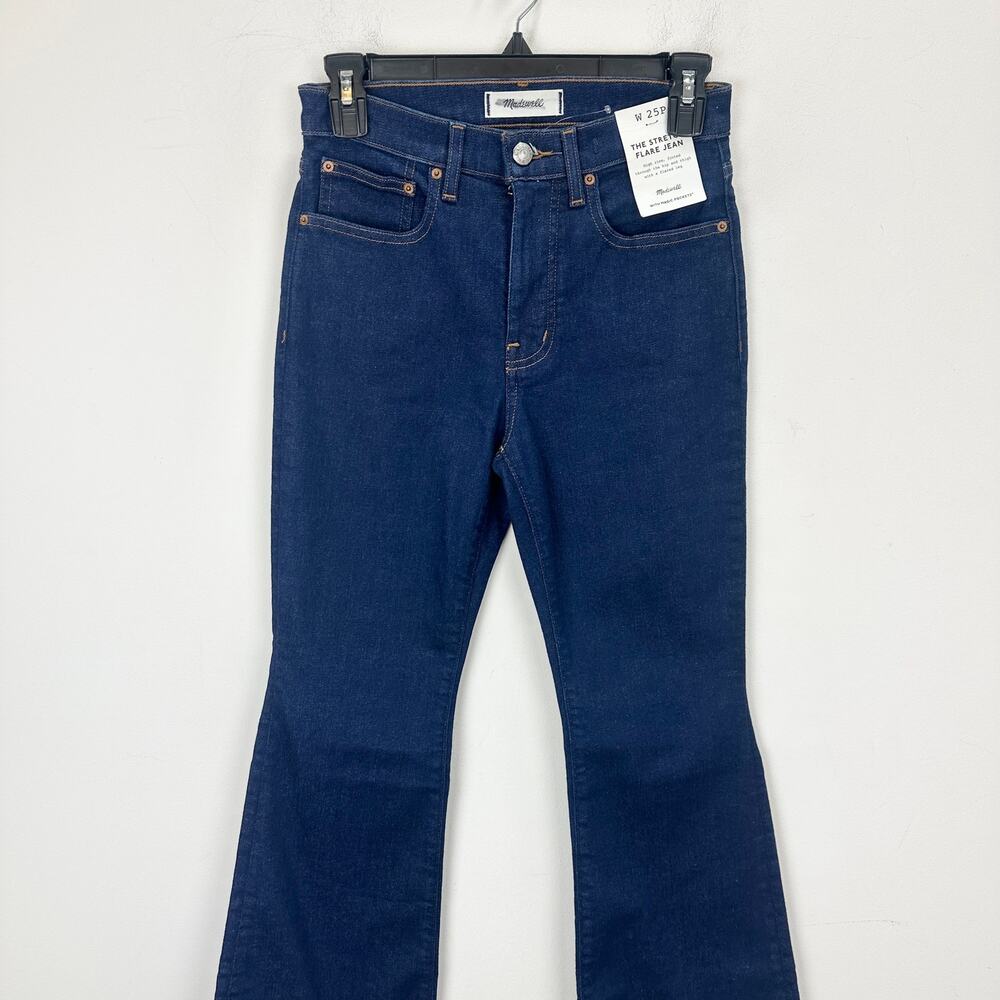 Madewell The Petite Stretch Flare Jean Rinse Wash Dark Blue High Rise US 25P NWT - Picture 7 of 12